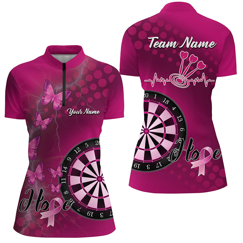 Individuelles pinkes Dartboard Brustkrebsbewusstsein Dart Shirt für Damen, Dart Teamtrikot TDM1690