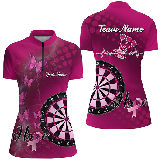 Individuelles pinkes Dartboard Brustkrebsbewusstsein Dart Shirt für Damen, Dart Teamtrikot TDM1690