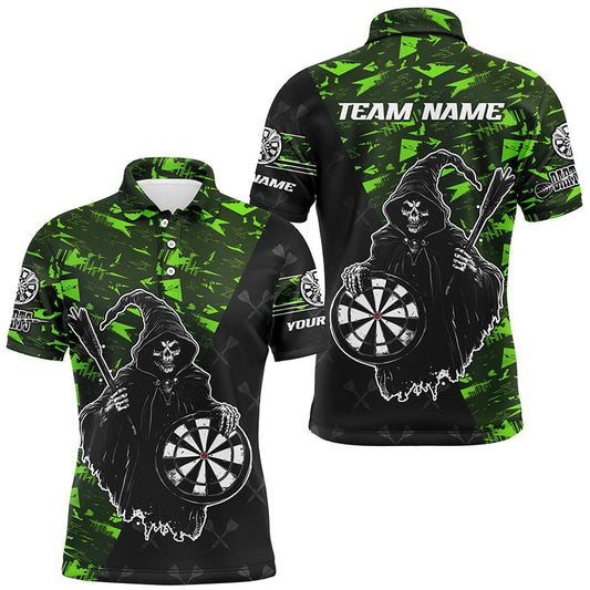 Individuelles Grünes Abstraktes Death-Skeleton Herren Poloshirt, Lustiges Darttrikot Team TDM2607