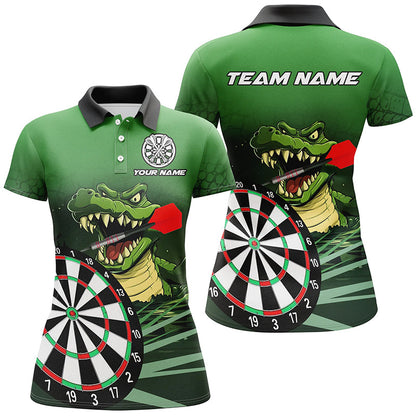 Grünes Krokodilmuster Damen-Dartshirt, personalisiertes Teamtrikot & Geschenk TDM2608