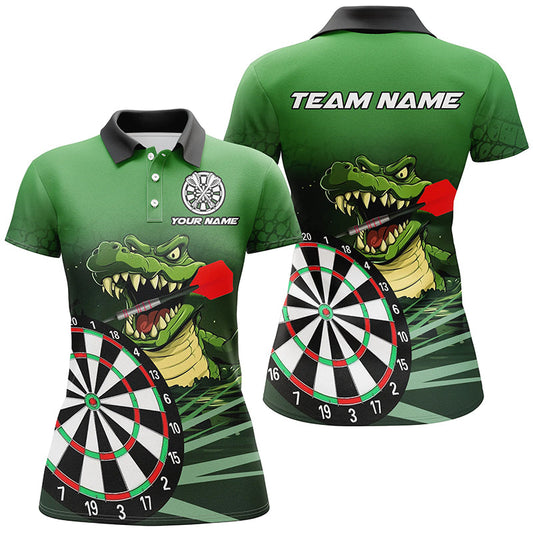 Grünes Krokodilmuster Damen-Dartshirt, personalisiertes Teamtrikot & Geschenk TDM2608
