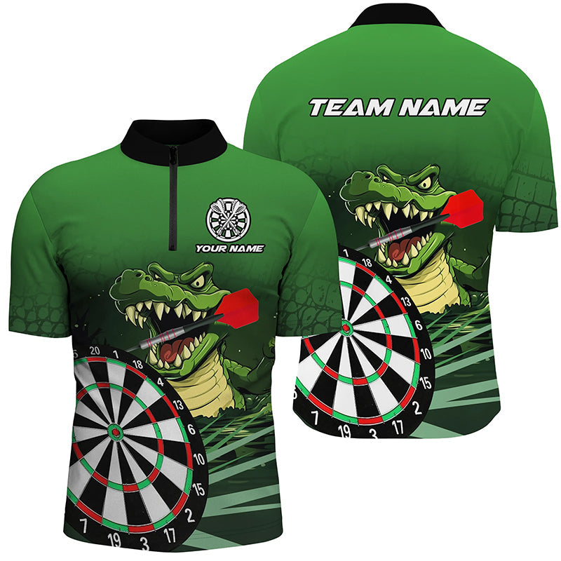 Personalisierte Grüne Lustige Krokodilartige Herren Dartshirts, Darts Teamtrikots, Darts Geschenke TDM2608