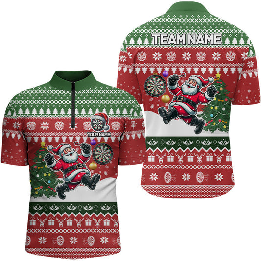Lustiges Weihnachtsmuster Individuelles Santa Dart Herren Shirt mit Viertelreißverschluss, Weihnachts Dart Trikot TDM3090