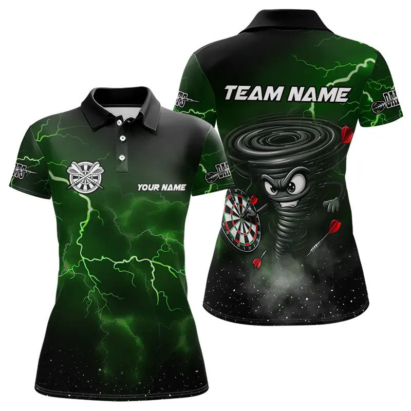 Individuelles Donner-Blitz Lustiger Sturm Poloshirt für Damen, Cooles Grünes Dart-Trikot-Team TDM3497