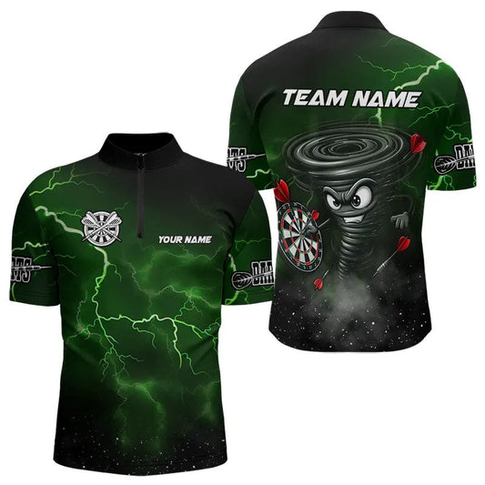 Individuelles Thunder Lightning Lustiger Sturm Viertelreißverschluss Herren Shirt, Cool Grünes Dart Trikot Team TDM3497