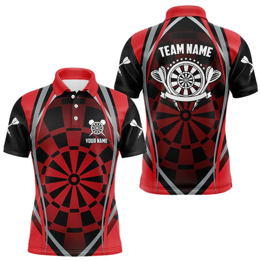 Individuelles schwarz-rotes Dartbrett-Muster-Dart-Poloshirt für Herren, Darttrikot-Teamuniform TDM3651