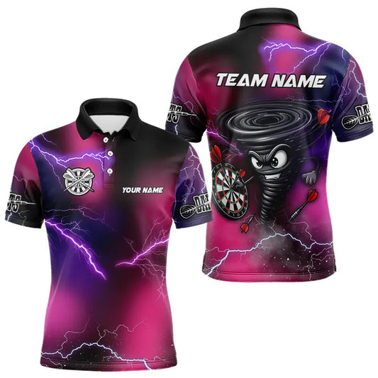 Individuelles pinkes Donner-Blitz-Tornado-witziges Dart-Poloshirt für Herren, cooles Dart-Teamtrikot TDM3652