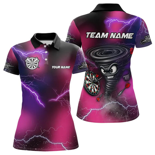 Individuelles Pink Donner-Blitz Tornado Lustiges Dart-Poloshirt für Damen, Cooles Dart-Team-Trikot TDM3652