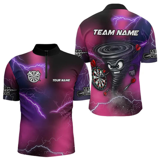 Individuelles Pink Thunder Lightning Tornado Lustig Dart Viertelreißverschluss Herren Shirt, Cool Dart Team Trikot TDM3652