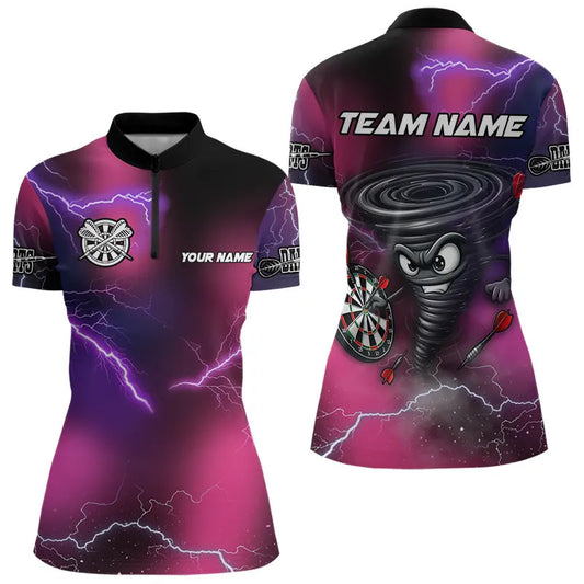 Individuelles Pink Donner Blitz Tornado Lustiges Dart Damen Quarter Zip Shirt, Cooles Dart Team Trikot TDM3652