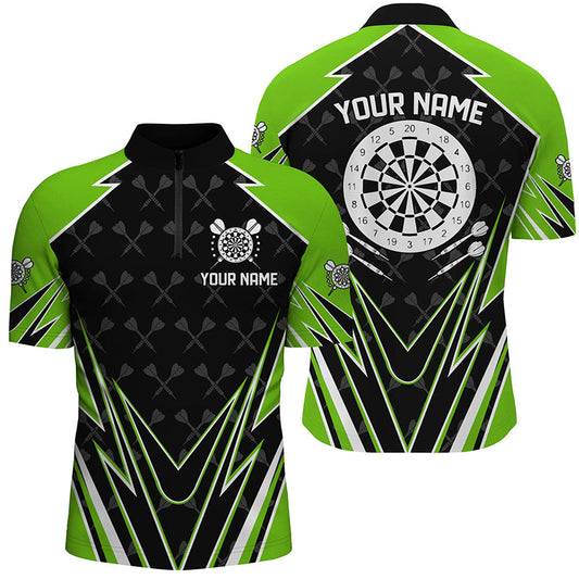 Individuelles Schwarz-Grünes Dartboard Herren Shirt mit Viertelreißverschluss, Dart Team Trikot Uniform TDM1337
