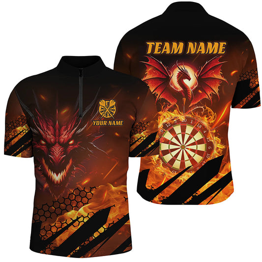 Drachen Dartboard Feuer Flamme Dart Herren Shirt mit Viertelreißverschluss, Dart Liga Trikot TDM1700