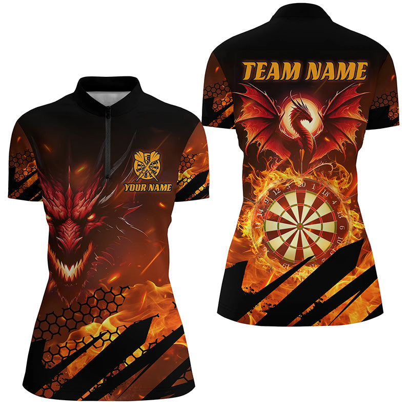 Individuelles Dragon Dartboard Fire Flame Dart Quarter Zip Shirt für Damen, Dart Liga Trikot TDM1700