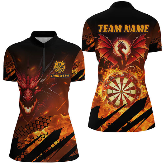 Individuelles Dragon Dartboard Fire Flame Dart Quarter Zip Shirt für Damen, Dart Liga Trikot TDM1700