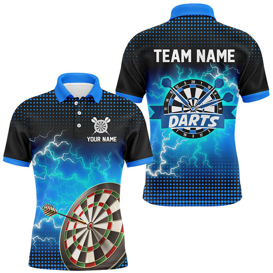 Individuelles Blaues Dartbrett Thunder Lightning Herren Poloshirt, Dart Teamtrikot TDM1916