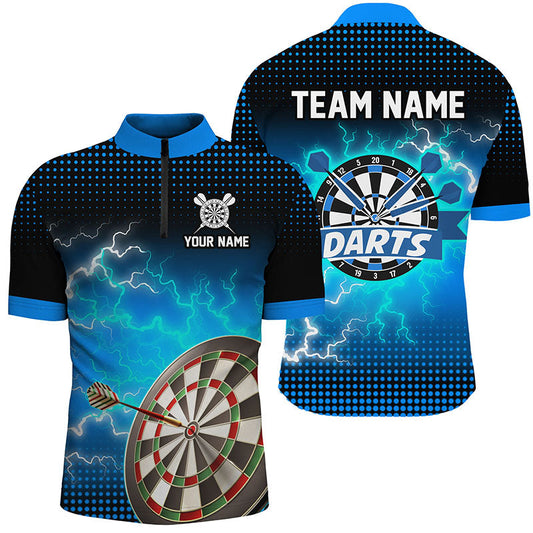 Blaues Dartboard Donner Blitz Herren Shirt mit Viertelreißverschluss, Dart Team Trikot TDM1916