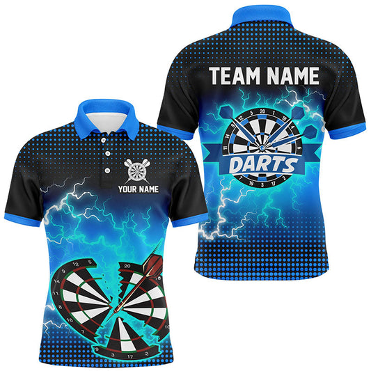 Individuelles Blaues Crack Dartbrett Thunder Lightning Herren Poloshirt, Dart Teamtrikot TDM1917