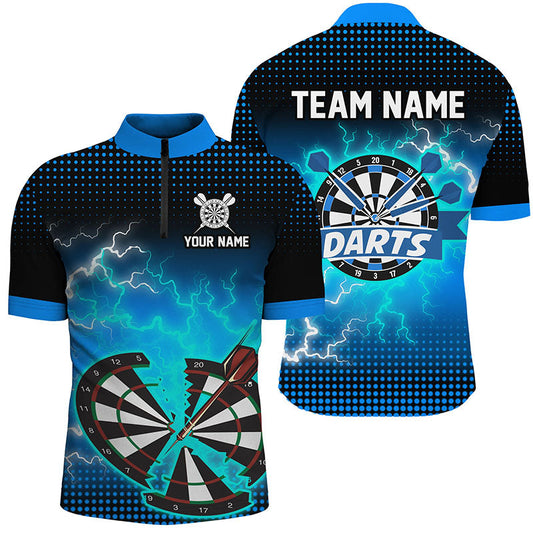 Blaues Crack Dartboard Donner Blitz Herren Shirt mit Viertelreißverschluss, Dart Team Trikot TDM1917