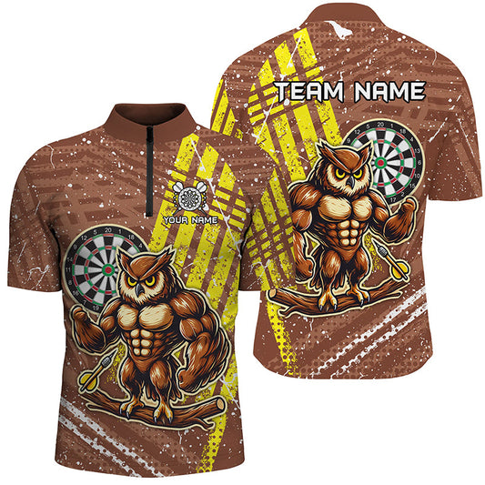 Lustiger Brauner Eulen Herren Shirt mit Viertelreißverschluss, Einzigartiges Dart Outfit TDM1918