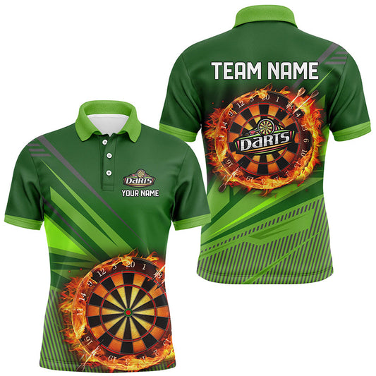 Individuelles Grünes Dartbrett Feuerflamme Herren Poloshirt, Darttrikot Bekleidung TDM1920