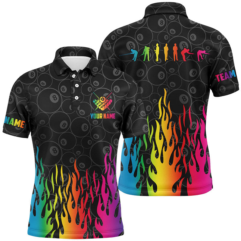 Billard Regenbogenfeuer Snooker-Spieler individuelles 3D-Poloshirt für Herren, Pool-Spieler-Shirt TDM0640