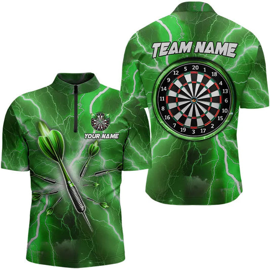 Individuelles Grünes Thunder Lightning Dart Herren Shirt mit Viertelreißverschluss, Dart Trikot Team Uniform TDM3338
