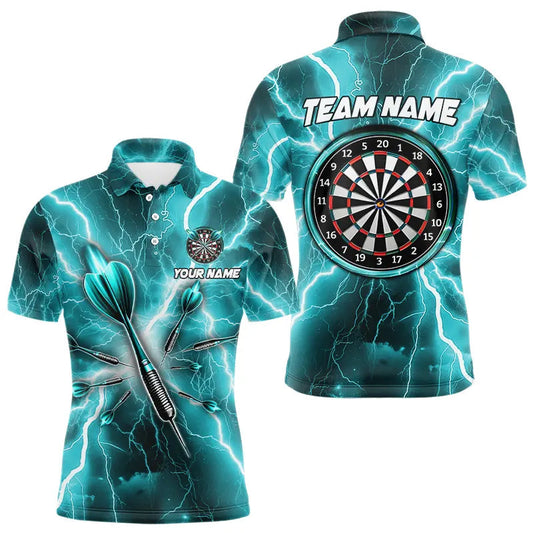 Individuelles türkisfarbenes Donnerblitz-Poloshirt für Herren, Dart-Teamtrikot TDM3339