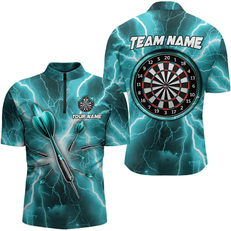 Individuelles Türkises Thunder Lightning Dart Herren Shirt mit Viertelreißverschluss, Dart Trikot Team Uniform TDM3339