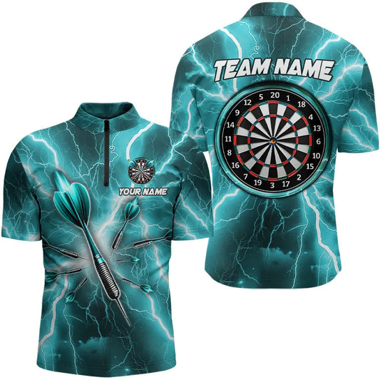 Individuelles Türkises Thunder Lightning Dart Herren Shirt mit Viertelreißverschluss, Dart Trikot Team Uniform TDM3339