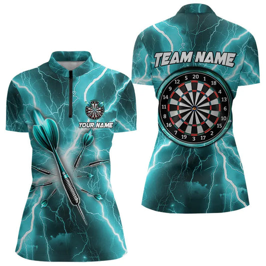 Individuelles Türkis Blitz Damen Quarter Zip Shirt, Dart Trikot Team Uniform TDM3339
