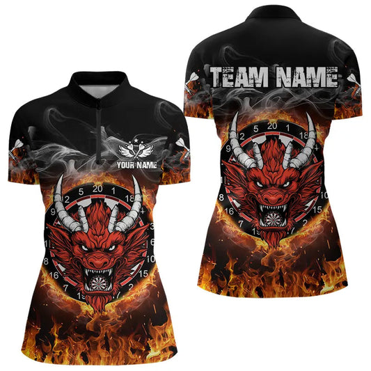 Individuelles Feuer Dartboard Drache Dart Quarter Zip Shirt Für Damen – Team Dart Trikot TDM3807