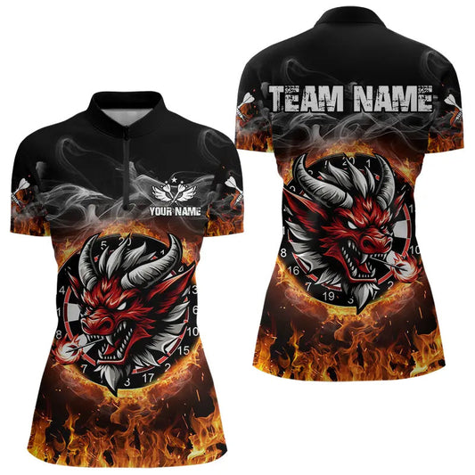Individuelles Feuer Dartboard Drache Dart Quarter Zip Shirt Für Damen – Team Dart Trikot TDM3808
