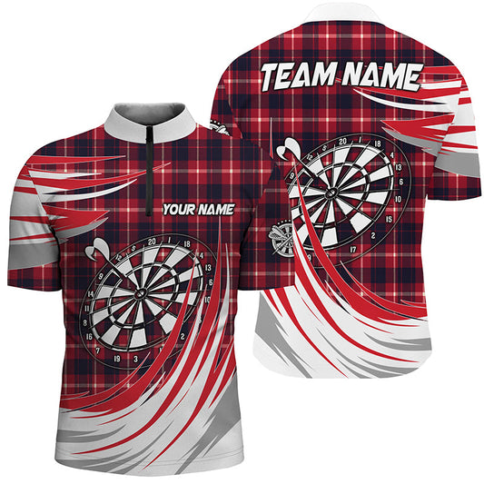 Rotes Dartboard Karo Muster Dart Herren Shirt mit Viertelreißverschluss, Dart Team Trikot TDM1537