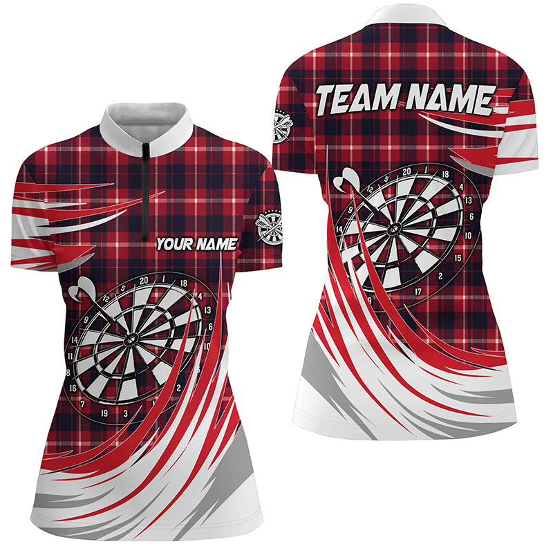 Individuelles rotes Dartboard Karo-Muster Dart Quarter Zip Shirt für Damen, Dart Teamtrikot TDM1537