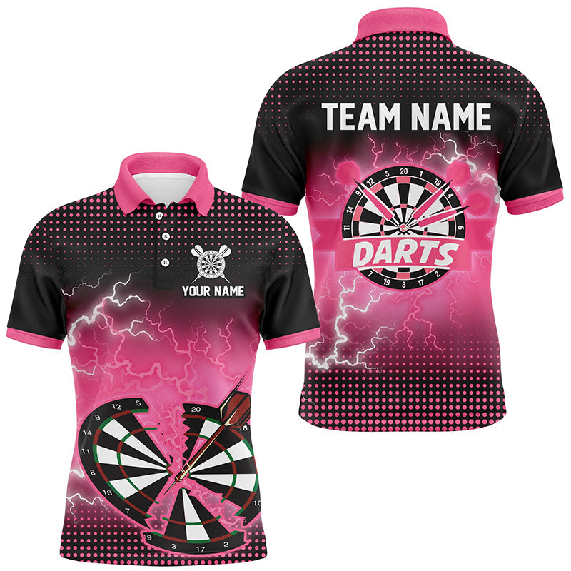 Individuelles Pinkes Crack Dartbrett Thunder Lightning Herren Poloshirt, Dart Teamtrikot TDM1924