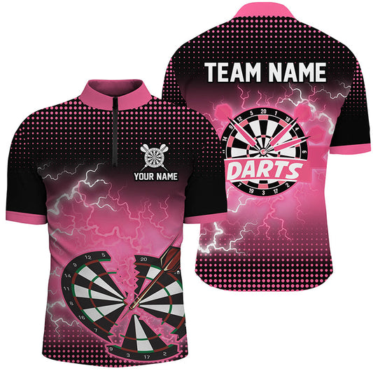 Pinkes Crack Dartboard Donner Blitz Herren Shirt mit Viertelreißverschluss, Dart Team Trikot TDM1924