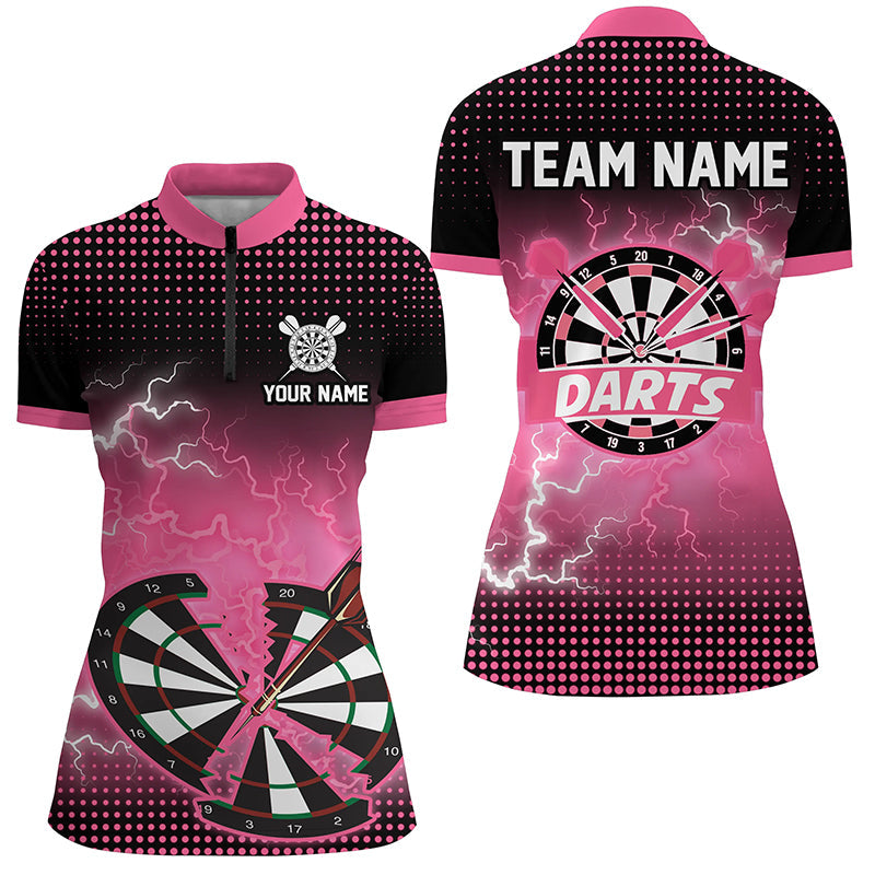 Individuelle pinke Crack Dartboard Donner Blitz Damen Quarter Zip Shirt, Dart Team Trikot TDM1924