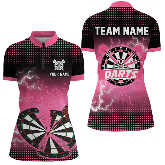 Individuelle pinke Crack Dartboard Donner Blitz Damen Quarter Zip Shirt, Dart Team Trikot TDM1924