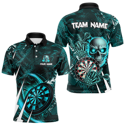 Individuelles türkises Dart-Schädel-Poloshirt für Herren, individuelles cooles Dart-Liga-Team-Darttrikot TDM3101