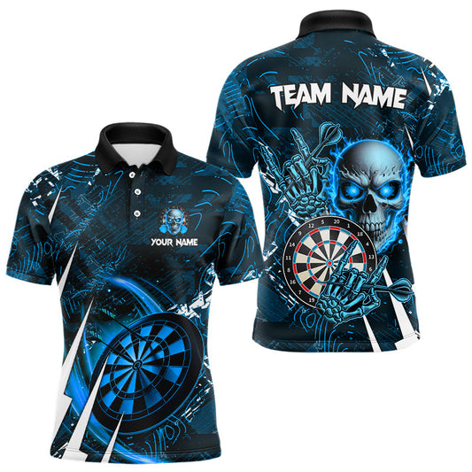 Individuelles blaues Dart-Schädel-Poloshirt für Herren, cooles Dart-Liga-Team-Darttrikot TDM3102