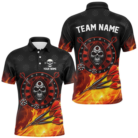 Individuelles Skelett Dartbrett Darttrikot Für Herren, Rotes Flammen Dart-Team Poloshirt TDM2385
