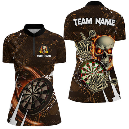 Personalisierte 3D-Schädel Darts Polo & Zip-Shirts – Coole Damen Dart League Teamtrikots TDM2391