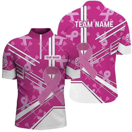 Individuelles Pink Ribbon Brustkrebs Bewusstsein Herren Shirt mit Viertelreißverschluss, Darts Team Trikot TDM2624