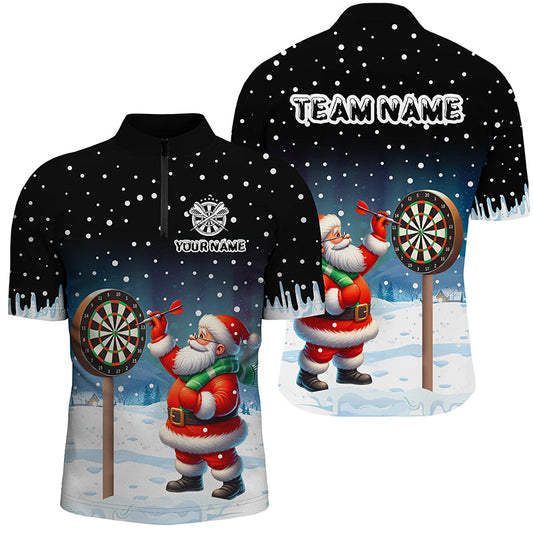 Individuelles Lustiger Santa Spielt Dart Schnee Herren Shirt mit Viertelreißverschluss, Weihnachts Dart Trikot TDM2869