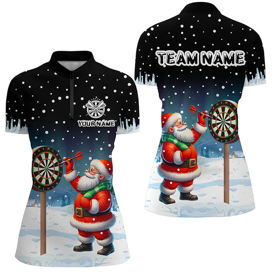 Individuelles Lustiger Weihnachtsmann beim Dartspiel Schnee Damen Quarter Zip Shirt, Weihnachts Dart Trikot TDM2869