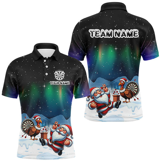 Individuelles Lustiges Santa Und Truthahn Dart Poloshirt für Herren, Weihnachts Dart Trikot TDM2870
