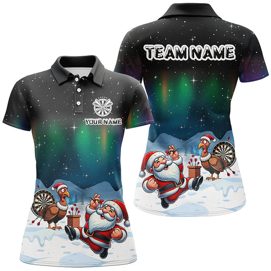 Individuelles Lustiges Santa Und Truthahn Dart Poloshirt für Damen, Weihnachts Dart Trikot TDM2870