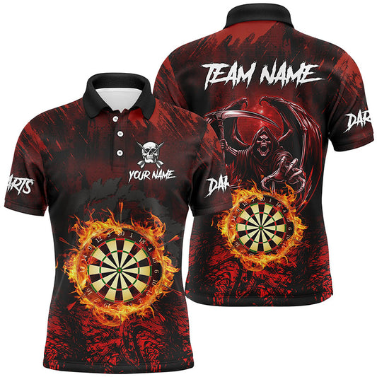Individuelles Rotes Dartboard Feuer Dart Poloshirt für Herren, Skelett Dart Trikot Team Outfit TDM2871