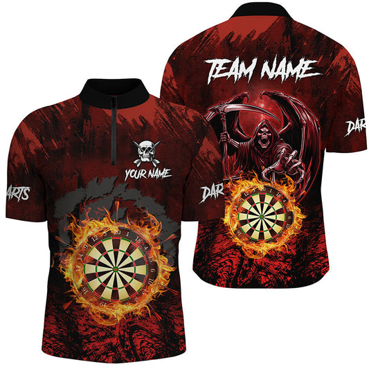 Individuelles Rotes Dart Board Fire Dart Herren Shirt mit Viertelreißverschluss, Skeleton Dart Trikot Team Outfit TDM2871