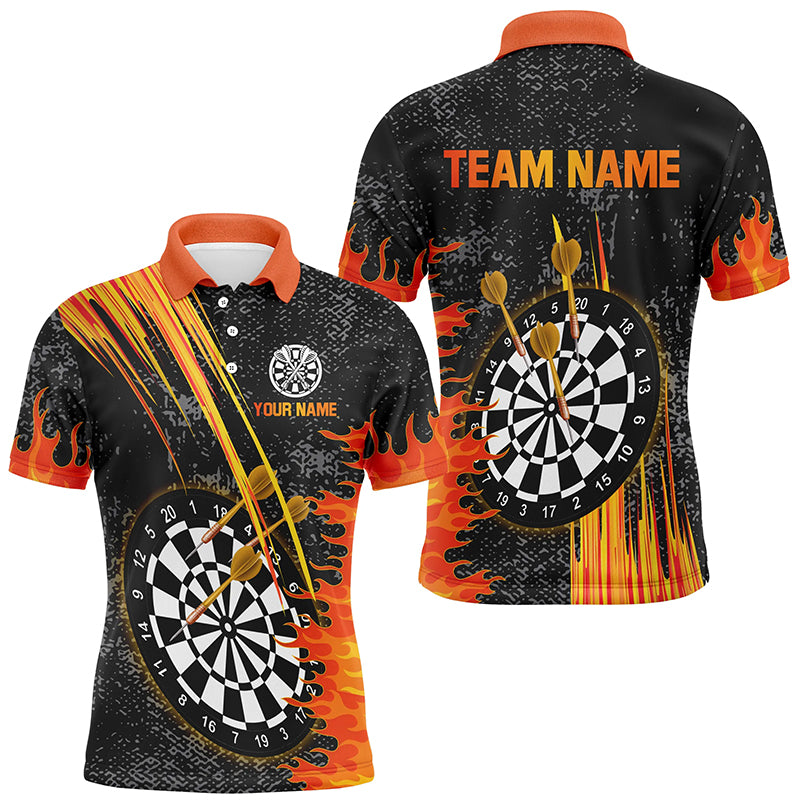 Individuelles Graues Grunge-Oranges Feuerflammen-Herren Poloshirt, Darttrikot Team TDM2635